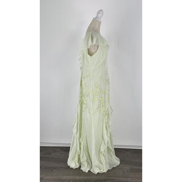 ASOS Embroidered Flutter Sleeve Maxi Dress Frill Hem Light Green Womens Size 12 - Picture 9 of 16